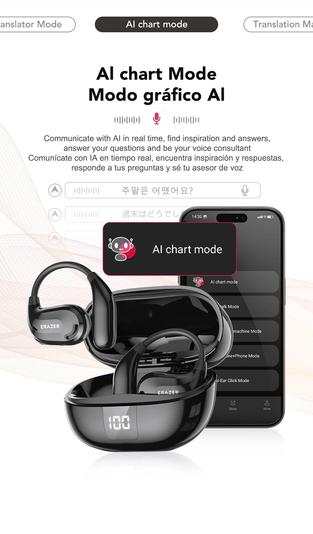 Translation Earphone ERAZER XT66pro OWS(Apps required)