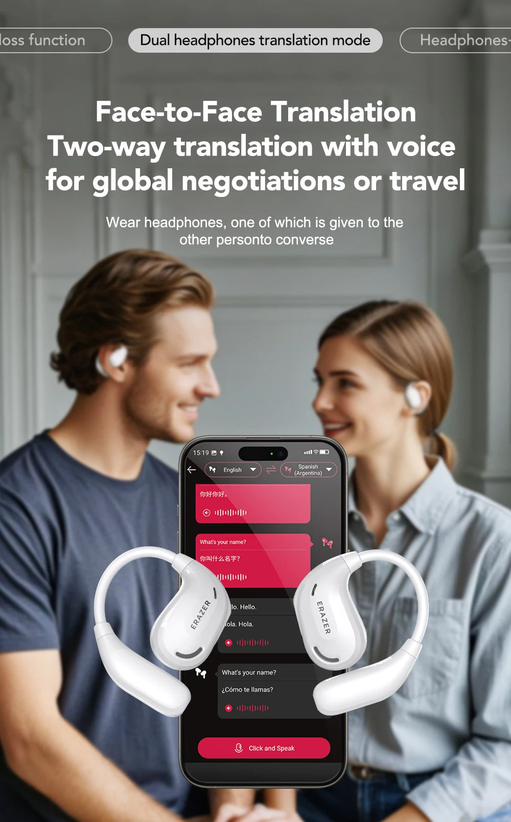 Translation Earphone ERAZER XT66pro OWS(Apps required)