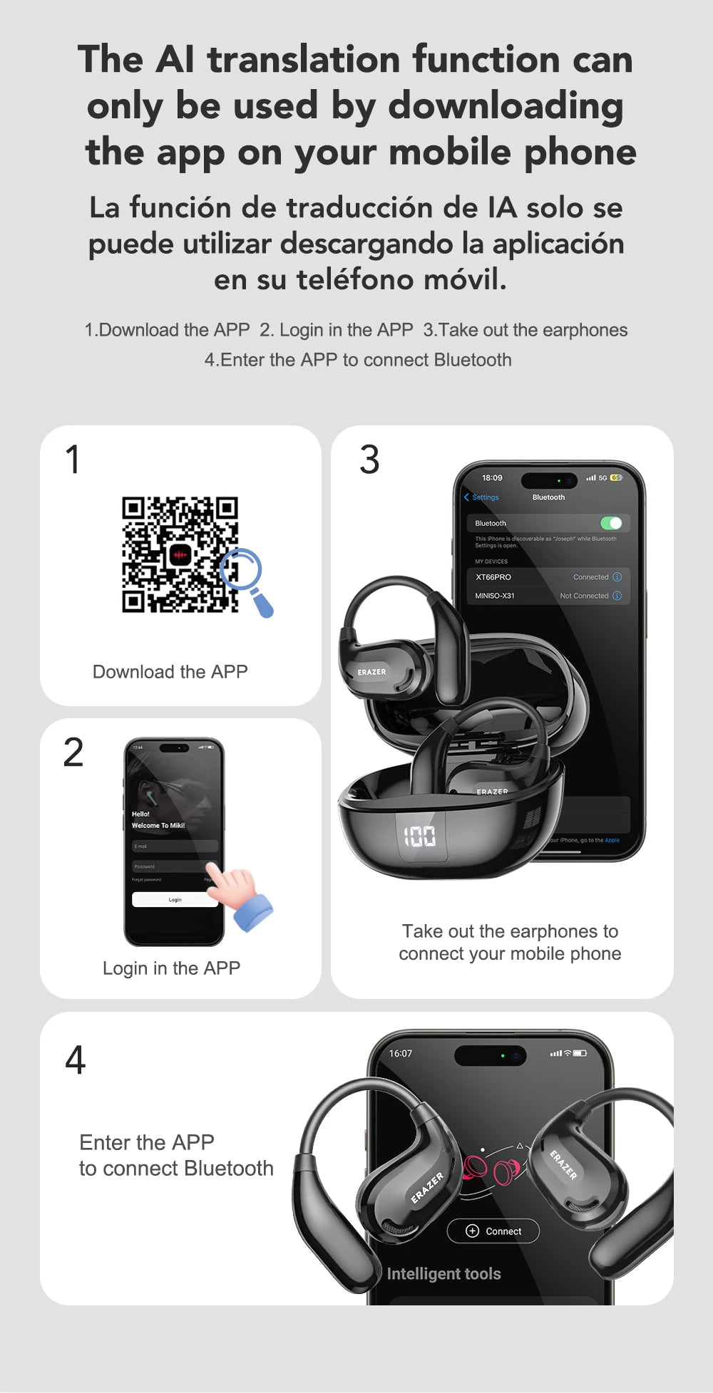 Translation Earphone ERAZER XT66pro OWS(Apps required)