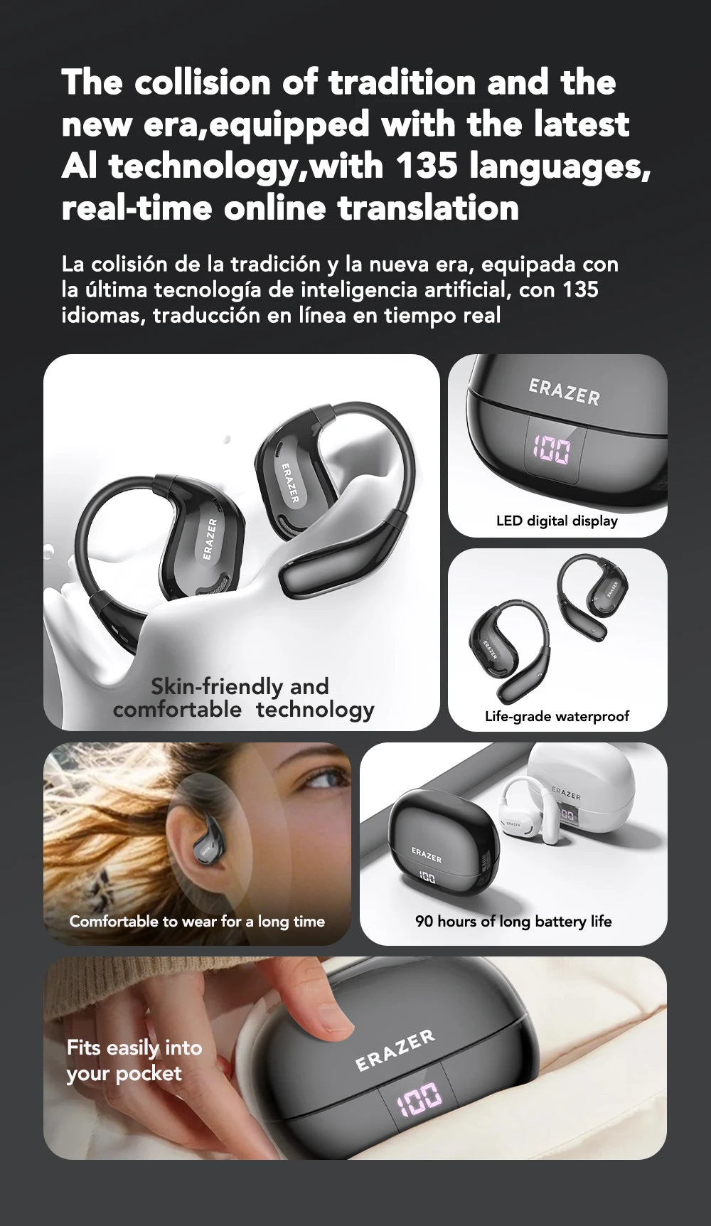 Translation Earphone ERAZER XT66pro OWS(Apps required)